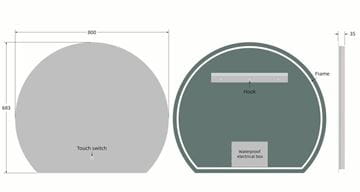 EASY PLUS LED zrcadlo 80x68,3 cm, s osvětlením, s regulací stmívání a teploty světla, se senzorem EA-R01-8068 Technický nákres