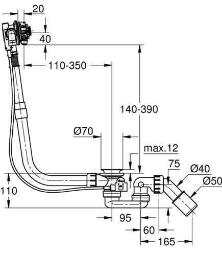 GROHE TALENTOFILL vanový sifon, s napouštěním přepadem, bovden, chrom 28991000 Obrázek - fotka