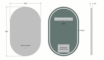 EASY PLUS LED zrcadlo 50x80 cm, s osvětlením, s regulací stmívání a teploty světla, se senzorem EA-OV01-5080 Technický nákres