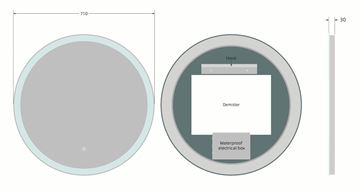EASY PLUS LED zrcadlo 71 cm, s osvětlením, s regulací stmívání, se senzorem a vyhříváním EA-R02-7171 Technický nákres