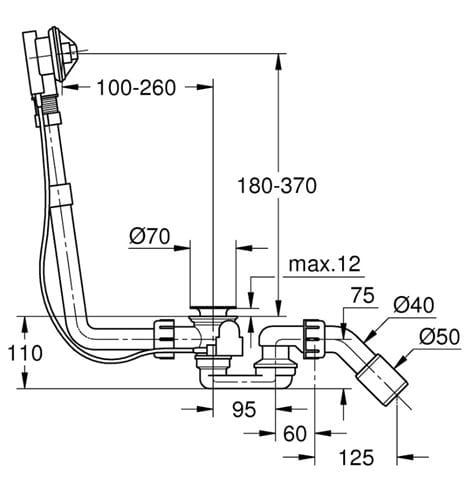 GROHE TALENTO vanový sifon, bovden, chrom 28939000 Technický nákres