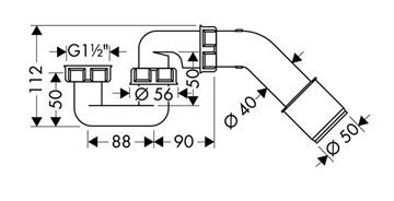 HANSGROHE vanový sifon DN40/50, s převlečnou maticí 6/4 56373000 Technický nákres
