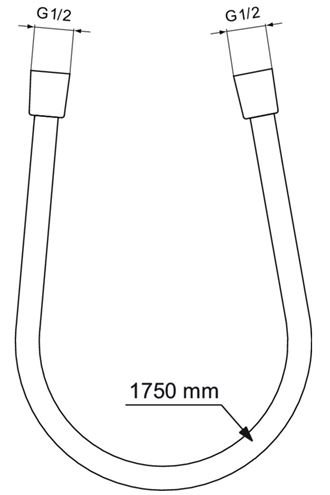 IDEAL STANDARD IDEALRAIN sprchová hadice Idealflex 1750 mm, hladká, Anti-Twist, plast, matná černá BE175XG Technický nákres