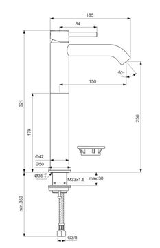 IDEAL STANDARD CERALINE O umyvadlová stojánková baterie, hedvábná černá BC269XG Technický nákres
