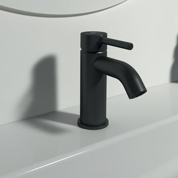IDEAL STANDARD CERALINE umyvadlová stojánková baterie, s odtokovou soupravou, hedvábná černá BC822XG Obrázek - fotka