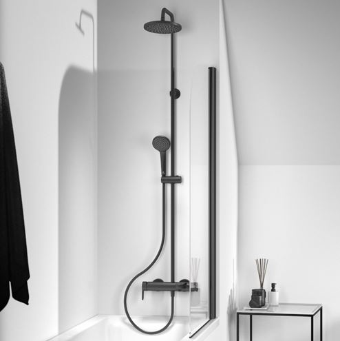 IDEAL STANDARD CERAFINE O vanová nástěnná baterie, s horní a ruční sprchou, matná černá BC749XG Obrázek - fotka