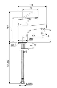 IDEAL STANDARD CERABASE umyvadlová stojánková baterie, chrom BD391AA Technický nákres