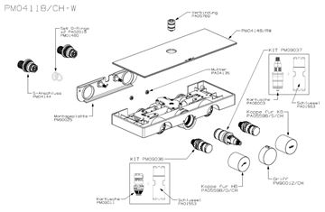 NDW COLONNA VETRO SIMETRY sprchový set s termostatickou baterií, horní sprcha, ruční sprcha se 3 proudy, tyč, hadice, chrom/bílé sklo PM10154/W Obrázek - fotka