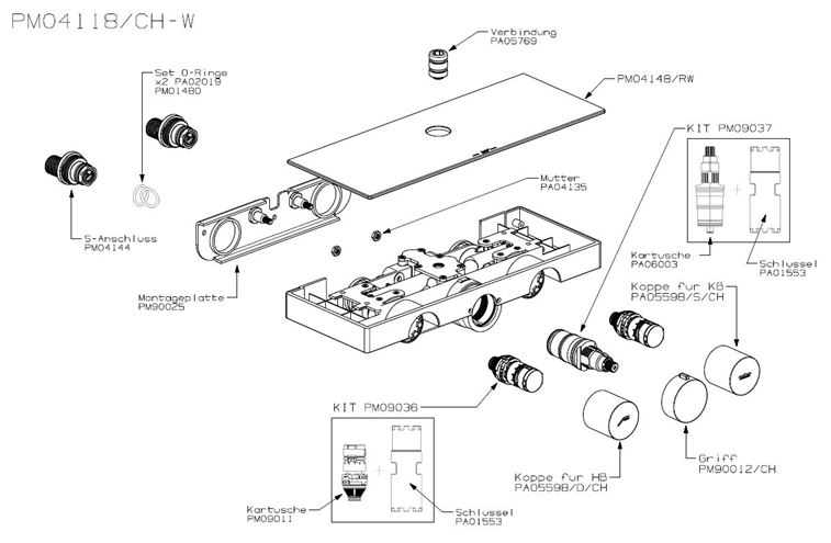 NDW COLONNA VETRO SIMETRY sprchový set s termostatickou baterií, horní sprcha, ruční sprcha se 3 proudy, tyč, hadice, chrom/bílé sklo PM10154/W Obrázek - fotka