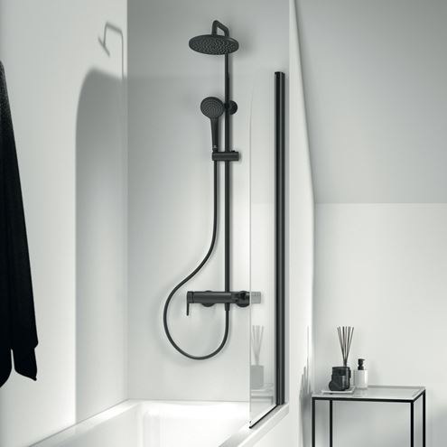 IDEAL STANDARD CERAFINE O vanová nástěnná baterie, s horní a ruční sprchou, hedvábná černá BC525XG Obrázek - fotka