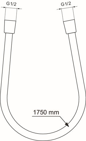 IDEAL STANDARD IDEALFLEX sprchová hadice Idealflex 1750 mm, hladká, Anti-Twist, plast, chrom BE175AA Technický nákres