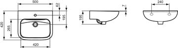 IDEAL STANDARD CONTOUR 21 umyvadlo 50 cm, s otvorem pro baterii, bez přepadu S241201 Technický nákres