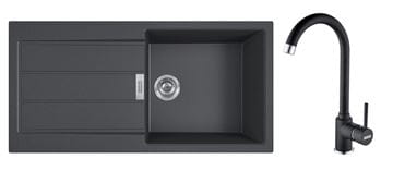 FRANKE SETT78Č tectonitový dřez S2D 611-100 černý, baterie FP 9000 onyx