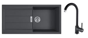 FRANKE SETT78Č tectonitový dřez S2D 611-100 černý, baterie FP 9000 onyx