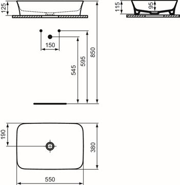 IDEAL STANDARD IPALYSS umyvadlo na desku 55 cm, bez přepadu E207601 Technický nákres