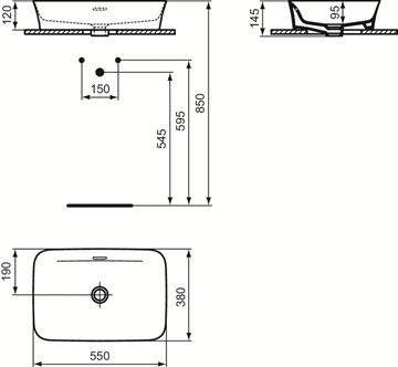IDEAL STANDARD IPALYSS umyvadlo na desku 55 cm, s přepadem E207801 Technický nákres