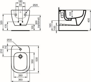 IDEAL STANDARD TESI závěsný bidet T457001 Technický nákres