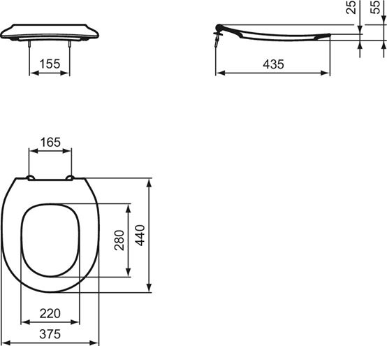 IDEAL STANDARD CONTOUR 21 dětské WC sedátko, bez poklopu, bílá S454501 Technický nákres