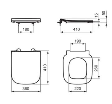 IDEAL STANDARD I.LIFE S WC sedátko ultra ploché, bílá T532801 Technický nákres