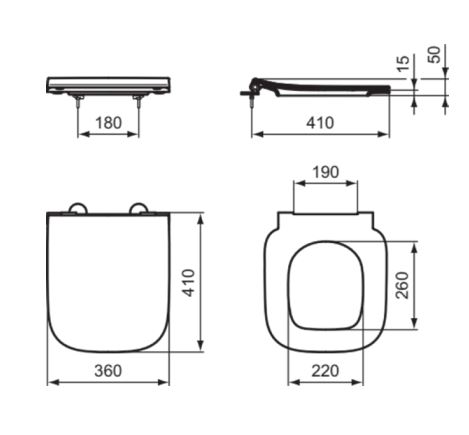 IDEAL STANDARD I.LIFE S WC sedátko ultra ploché, Soft-Close, bílá T532901 Technický nákres