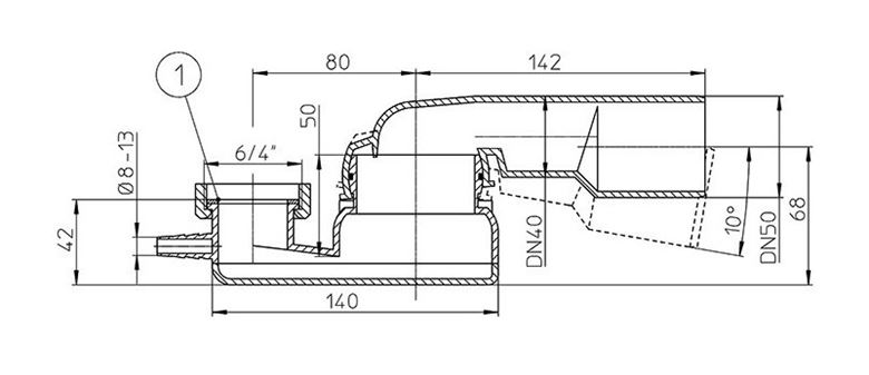 HL vanový sifon DN40/50, s převlečnou maticí 6/4 HL500-6/4 Technický nákres