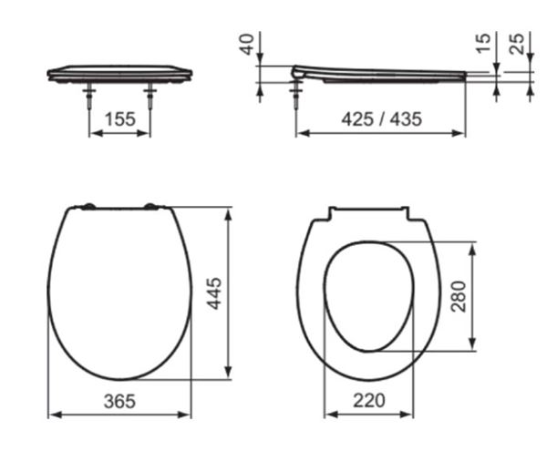 IDEAL STANDARD EUROVIT WC sedátko, bílá E131601 Technický nákres