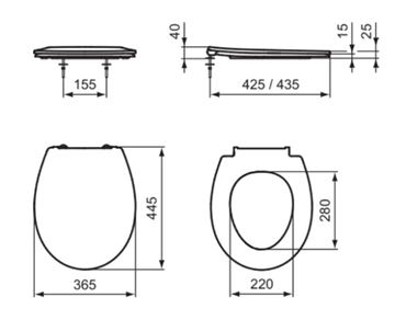 IDEAL STANDARD EUROVIT WC sedátko, bílá E131601 Technický nákres