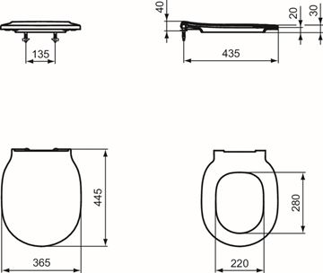 IDEAL STANDARD CONNECT AIR WC sedátko, SoftClose, matná černá E0368V3 Technický nákres