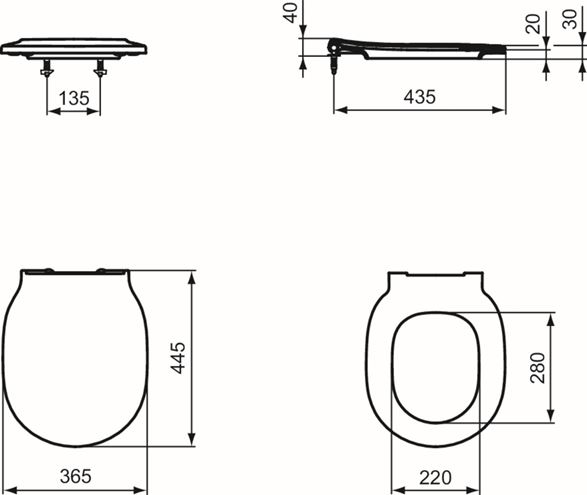 IDEAL STANDARD CONNECT AIR WC sedátko, SoftClose, matná černá E0368V3 Technický nákres
