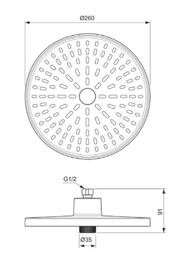 IDEAL STANDARD ALU+ horní sprcha pr. 260 mm, 2 proudy, rosé BD581RO Technický nákres