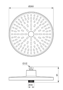 IDEAL STANDARD ALU+ horní sprcha pr. 260 mm, 2 proudy, rosé BD581RO Technický nákres