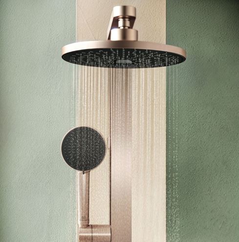 IDEAL STANDARD CERATHERM ALU+ sprchový set s termostatickou baterií, horní sprcha, ruční sprcha se 2 proudy, tyč, hadice, rosé BD583RO Obrázek - fotka
