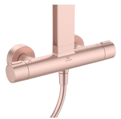 IDEAL STANDARD CERATHERM ALU+ sprchový set s termostatickou baterií, horní sprcha, ruční sprcha se 2 proudy, tyč, hadice, rosé BD583RO Obrázek - fotka