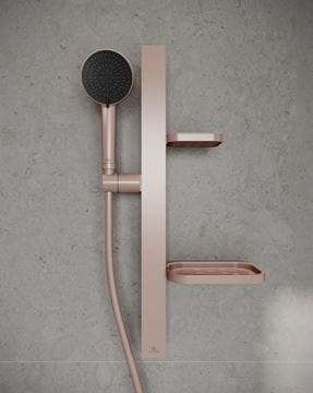 IDEAL STANDARD IDEALRAIN ALU+ sprchová souprava 5-dílná, ruční sprcha pr. 100 mm, 2 proudy, tyč, hadice, mýdlenka, polička, rosé BD586RO Obrázek - fotka