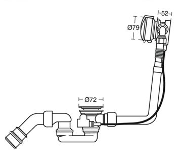 IDEAL STANDARD MELANGE vanový sifon, s napouštěním přepadem, bovden, chrom K7812AA Technický nákres