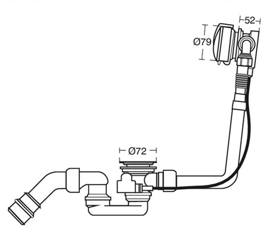 IDEAL STANDARD MELANGE vanový sifon, s napouštěním přepadem, bovden, chrom K7812AA Technický nákres
