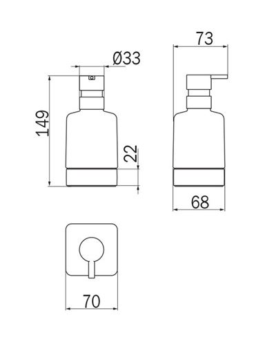 INDA LEA 1800 dávkovač tekutého mýdla 250 ml, sklo, broušený grafit A1812ZMB21 Technický nákres