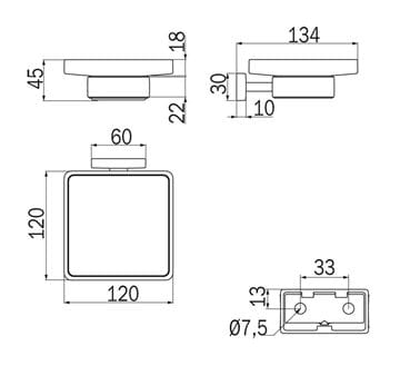 INDA LEA 1800 mýdlenka, nástěnná, sklo, broušené zlato A18110GB21 Technický nákres