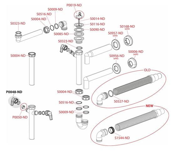ALCA A820 dřezový sifon DN40, se dvěma přípojkami a výpustí A820-DN40 Obrázek - fotka