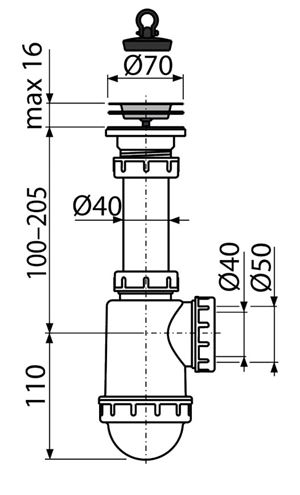 CONCEPT dřezový sifon DN40/50, s výpustí PT100441 Technický nákres