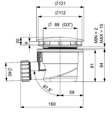 EASY vaničkový sifon pr. 90 mm, chrom EASTW001 Technický nákres