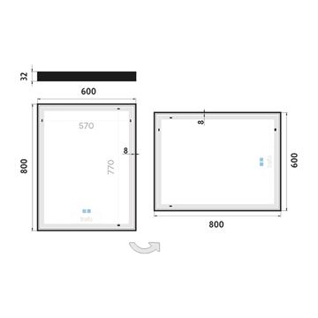 NIMCO ZP 13000 zrcadlo 60x80 cm, reverzibilní, s osvětlením, s regulací stmívání a teploty světla, se dvěma senzory ZPC 13002VX-90 Technický nákres