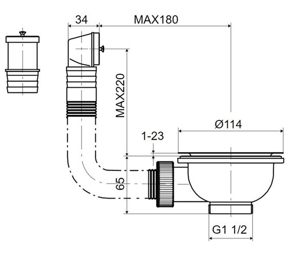SLOVARM T-739 PBZ/II dřezová výpust se sítkem a přepadem, nerez T-739PBZ/II Technický nákres