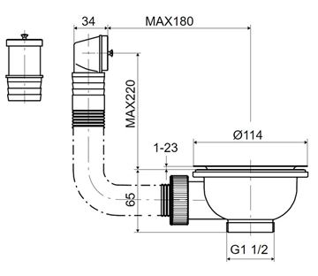 SLOVARM T-739 PBZ/II dřezová výpust se sítkem a přepadem, nerez T-739PBZ/II Technický nákres