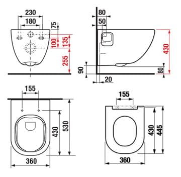 JIKA MIO-N závěsné WC, se sedátkem, Rimless splachování H8667170000001 Technický nákres