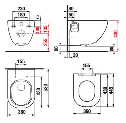 JIKA MIO-N závěsné WC, se sedátkem, Rimless splachování H8667170000001 Technický nákres