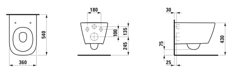 LAUFEN MEDA závěsné WC, Rimless splachování, matný grafit H8201107580001 Technický nákres