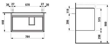 LAUFEN MEDA skříňka pod umyvadlo 78,4x45x51,5 cm, 2 zásuvky, s organizérem, matná bílá H4215920112601 Technický nákres