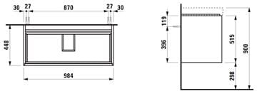LAUFEN MEDA skříňka pod umyvadlo 98,4x45x51,5 cm, 2 zásuvky, s organizérem, divoký dub H4216220112671 Technický nákres