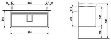 LAUFEN MEDA skříňka pod umyvadlo 98,4x45x51,5 cm, 2 zásuvky, s organizérem, matná bílá H4216220112601 Technický nákres